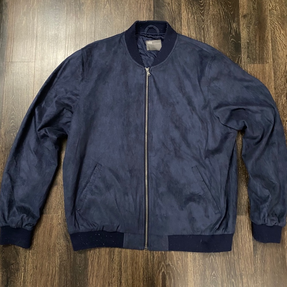 ASOS Navy Blue Suede Bomber Zip Up Jacket Men’s XL